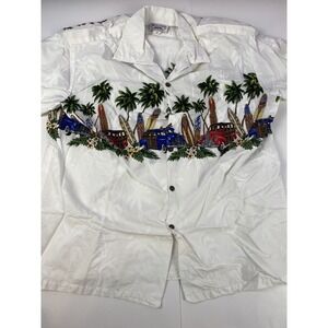 Vintage Pacific Legend Hawaiian‎ Shirt Men's Size XL White Floral Cars USA